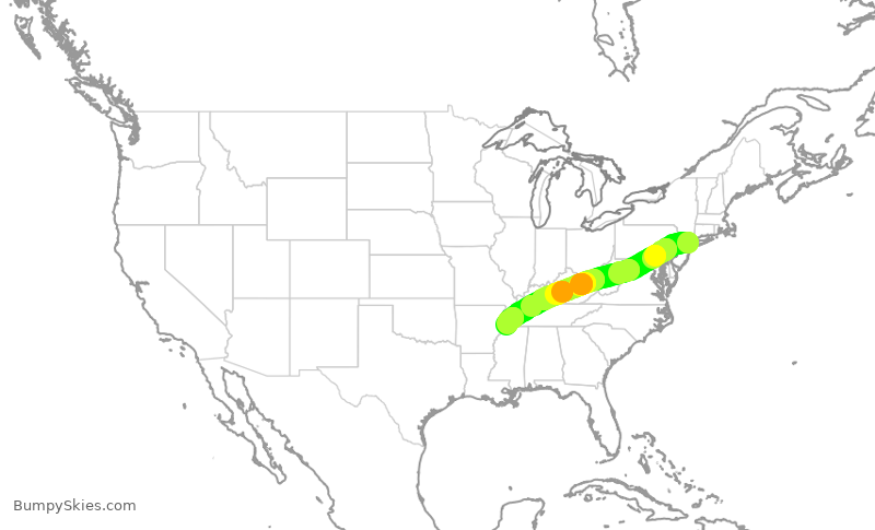 Turbulence forecast map for RPA5599, LGA to MEM