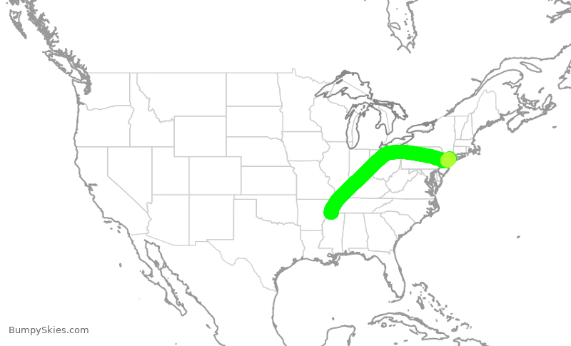 Turbulence forecast map for RPA5602, MEM to LGA