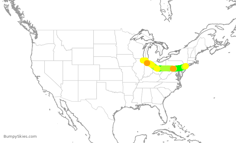 Turbulence forecast map for RPA5603, JFK to ORD