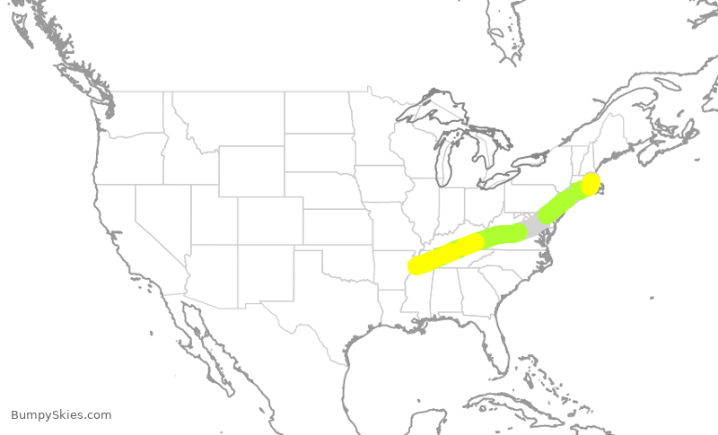 Turbulence forecast map for RPA5604, MEM to BOS