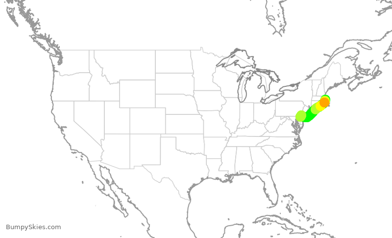 Turbulence forecast map for RPA5610, BOS to PHL