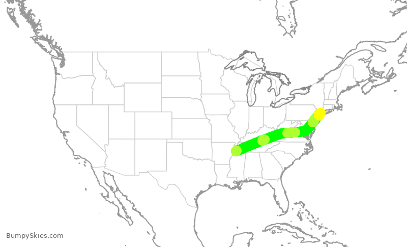 Turbulence forecast map for RPA5612, MEM to LGA