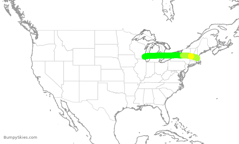 Turbulence forecast map for RPA5614, BOS to MKE