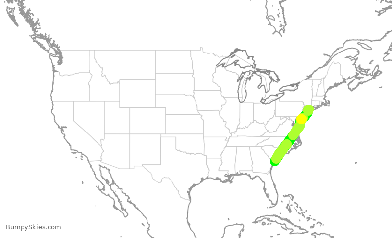 Turbulence forecast map for RPA5618, LGA to HXD
