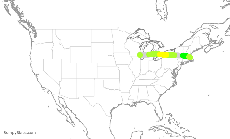 Turbulence forecast map for RPA5619, MKE to BOS
