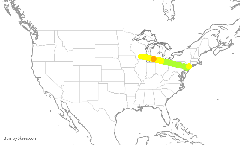 Turbulence forecast map for RPA5623, MSN to LGA
