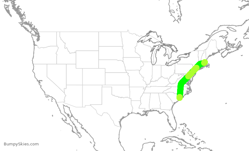 Turbulence forecast map for RPA5624, BOS to MYR