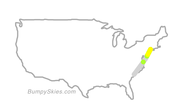 Map of continental US with illustrated flight path and turbulence forecast (described in text below)