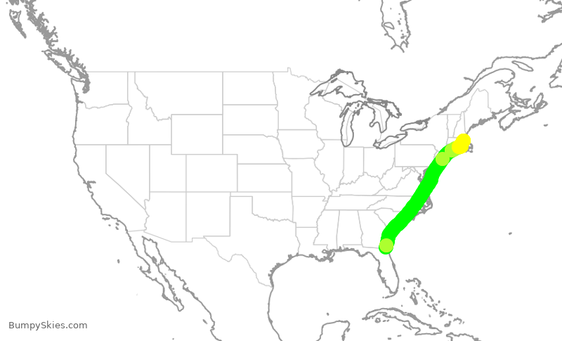 Turbulence forecast map for RPA5632, JAX to BOS