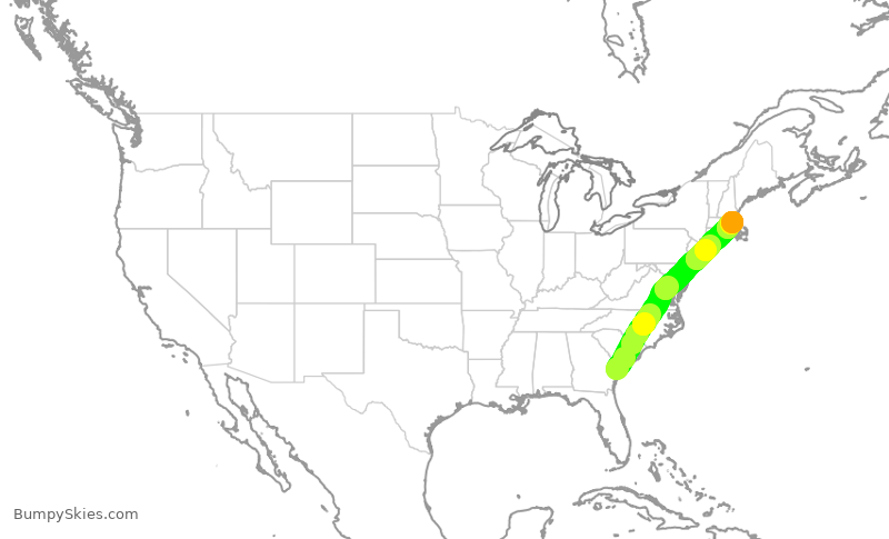 Turbulence forecast map for RPA5633, SAV to BOS
