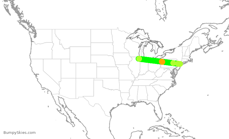 Turbulence forecast map for RPA5640, JFK to ORD