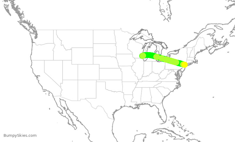 Turbulence forecast map for RPA5642, LGA to MKE