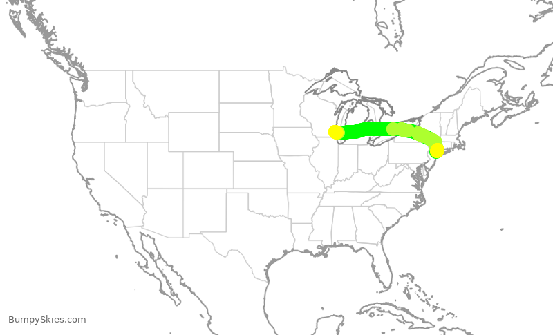 Turbulence forecast map for RPA5642, MKE to LGA