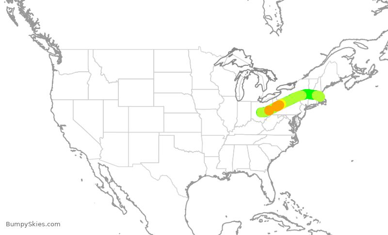 Turbulence forecast map for RPA5653, CMH to BOS