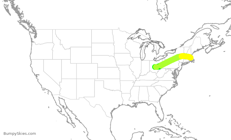 Turbulence forecast map for RPA5654, CMH to BOS