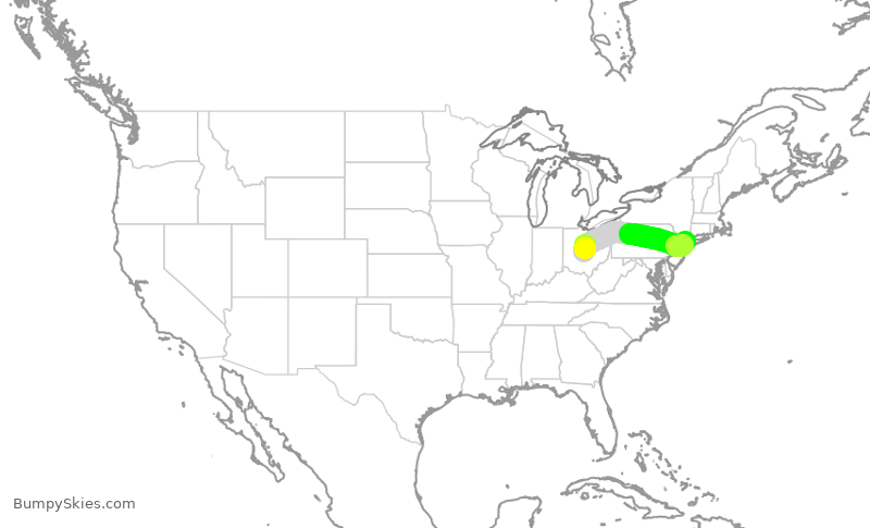 Turbulence forecast map for RPA5661, CMH to LGA