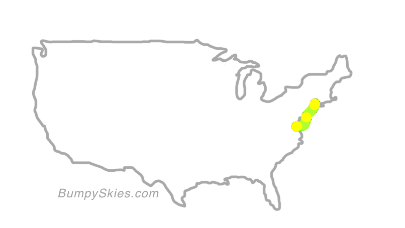 Map of continental US with illustrated flight path and turbulence forecast (described in text below)