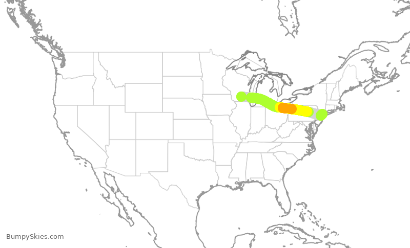 Turbulence forecast map for RPA5664, MSN to LGA