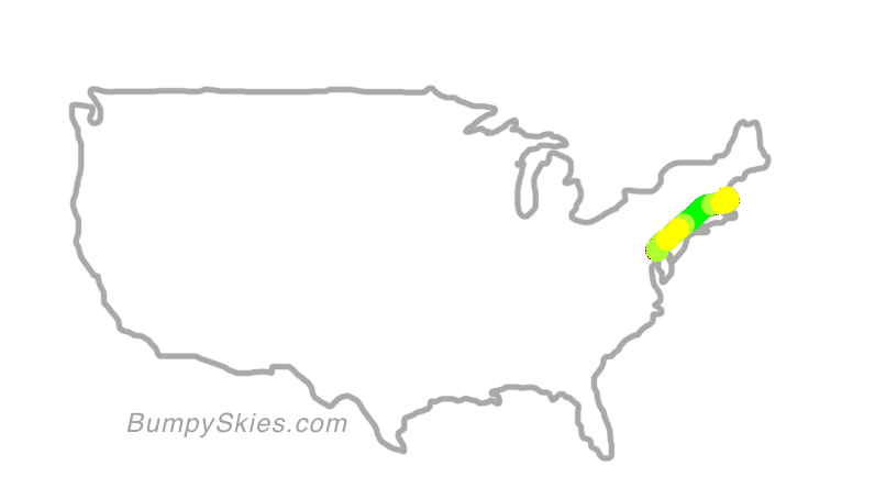 Map of continental US with illustrated flight path and turbulence forecast (described in text below)