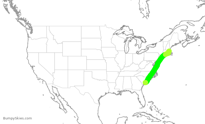 Turbulence forecast map for RPA5670, CHS to BOS