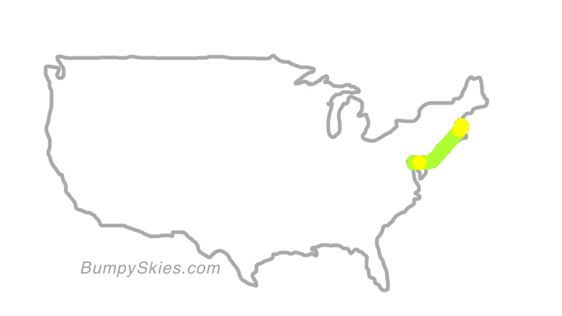 Map of continental US with illustrated flight path and turbulence forecast (described in text below)
