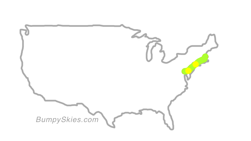 Map of continental US with illustrated flight path and turbulence forecast (described in text below)