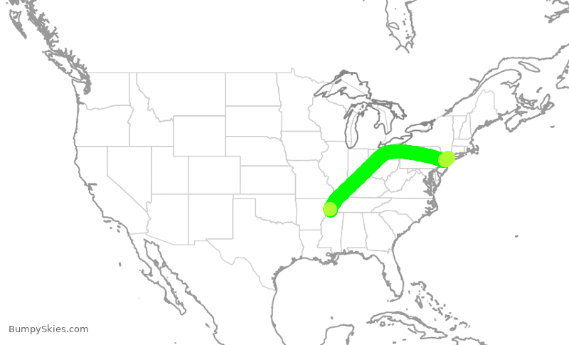 Turbulence forecast map for RPA5673, MEM to LGA