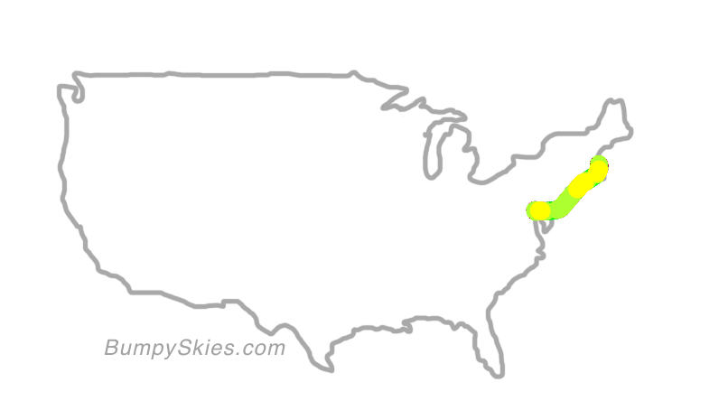 Map of continental US with illustrated flight path and turbulence forecast (described in text below)