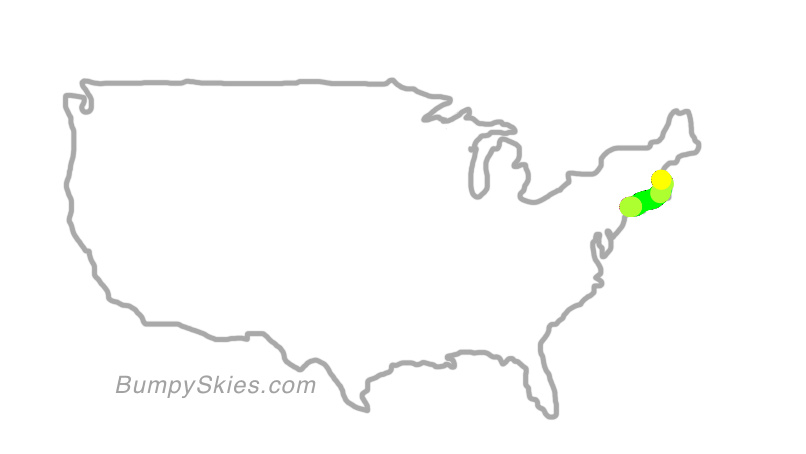 Map of continental US with illustrated flight path and turbulence forecast (described in text below)