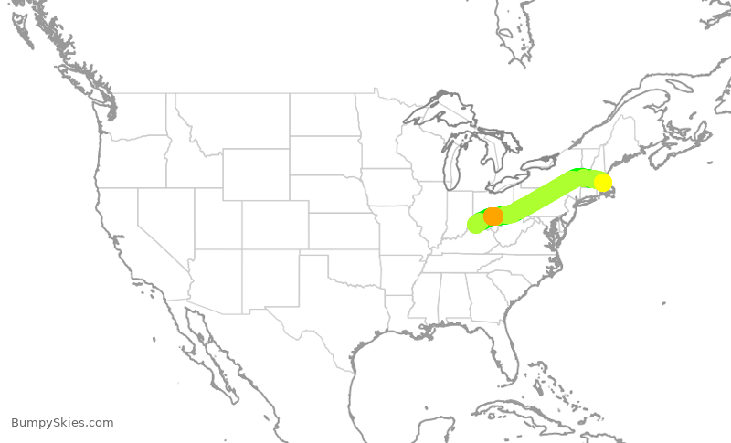 Turbulence forecast map for RPA5707, CVG to BOS