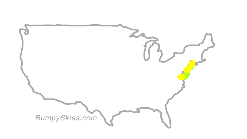 Map of continental US with illustrated flight path and turbulence forecast (described in text below)