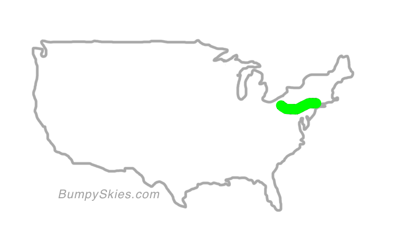 Map of continental US with illustrated flight path and turbulence forecast (described in text below)
