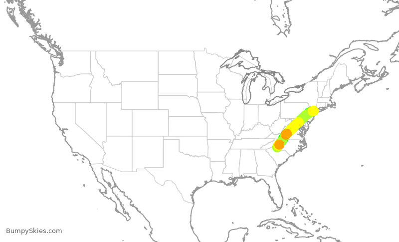Turbulence forecast map for RPA5741, LGA to CLT