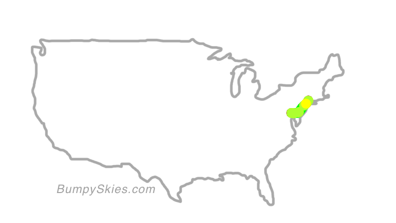 Map of continental US with illustrated flight path and turbulence forecast (described in text below)