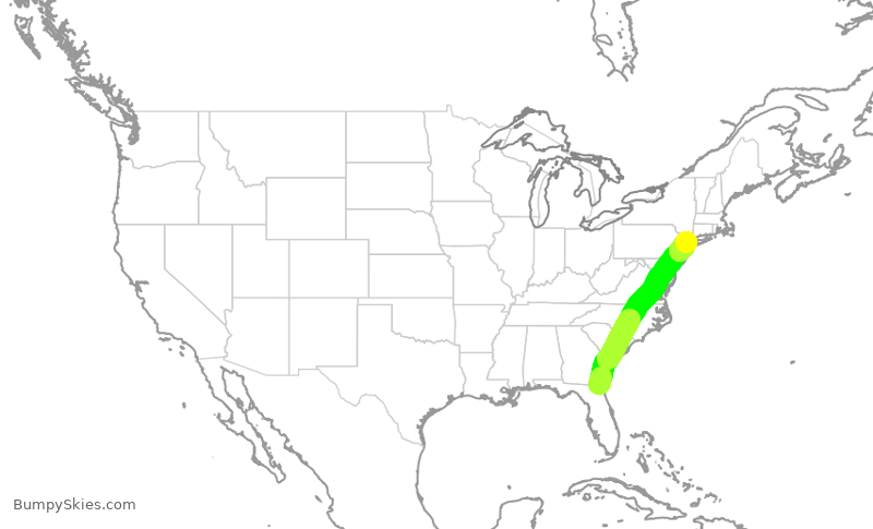 Turbulence forecast map for RPA5771, JAX to LGA