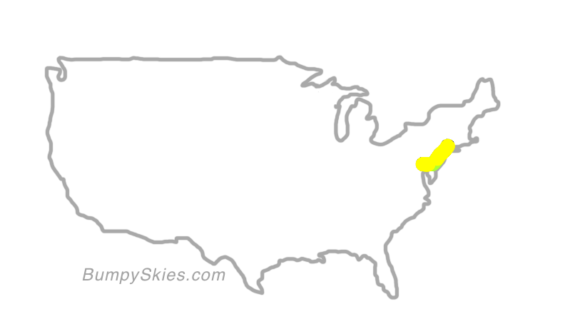 Map of continental US with illustrated flight path and turbulence forecast (described in text below)