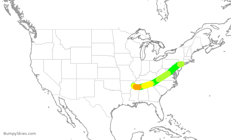 Turbulence forecast map for RPA5773, LGA to MEM