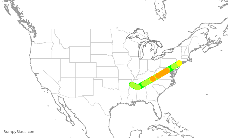 Turbulence forecast map for RPA5775, LGA to MEM