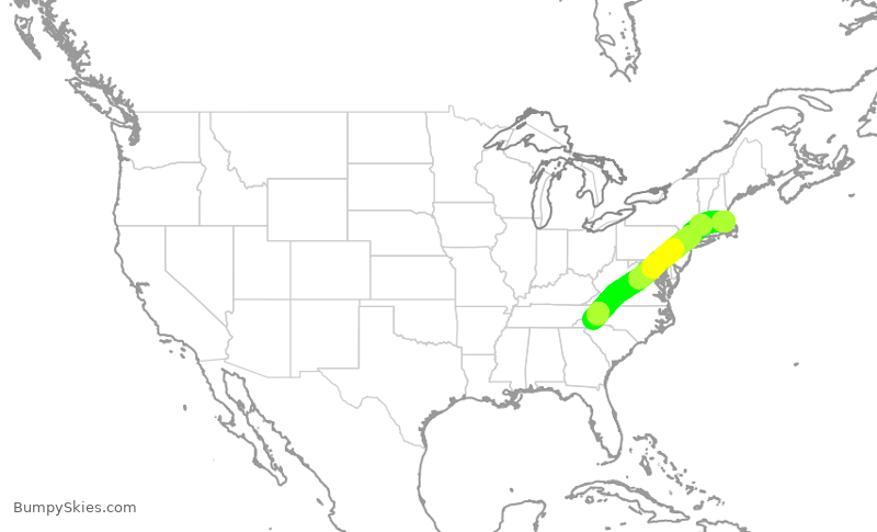 Turbulence forecast map for RPA5778, BOS to AVL