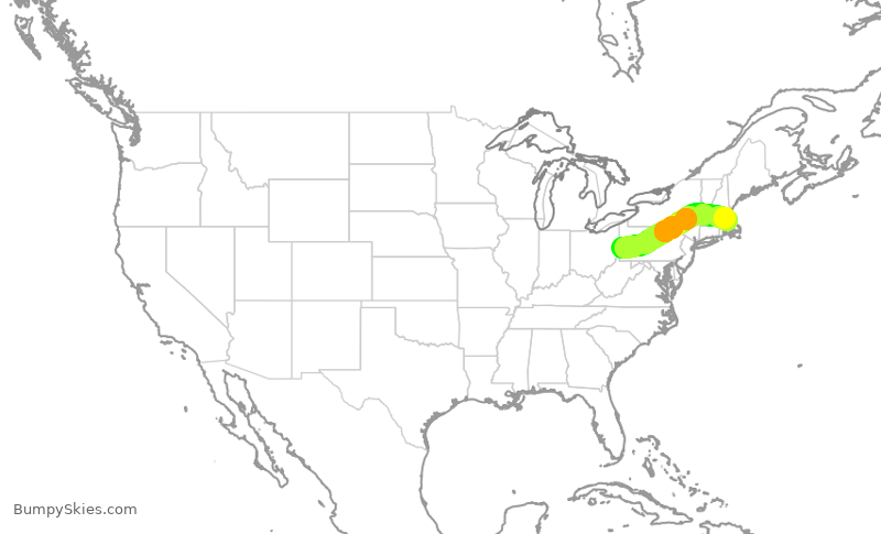 Turbulence forecast map for RPA5787, PIT to BOS