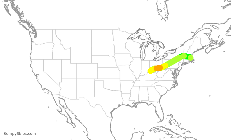 Turbulence forecast map for RPA5790, CVG to BOS