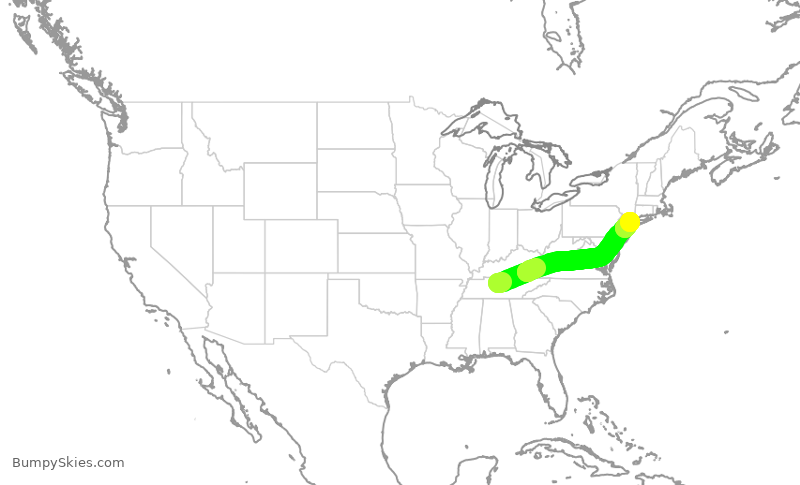 Turbulence forecast map for RPA5800, BNA to LGA