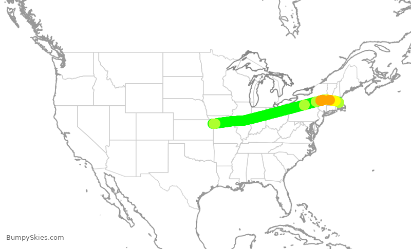 Turbulence forecast map for RPA5816, MCI to BOS