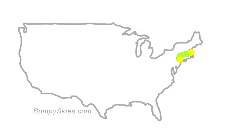 Map of continental US with illustrated flight path and turbulence forecast (described in text below)