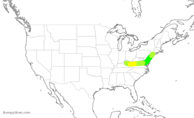 Turbulence forecast map for RPA5833, LEX to LGA
