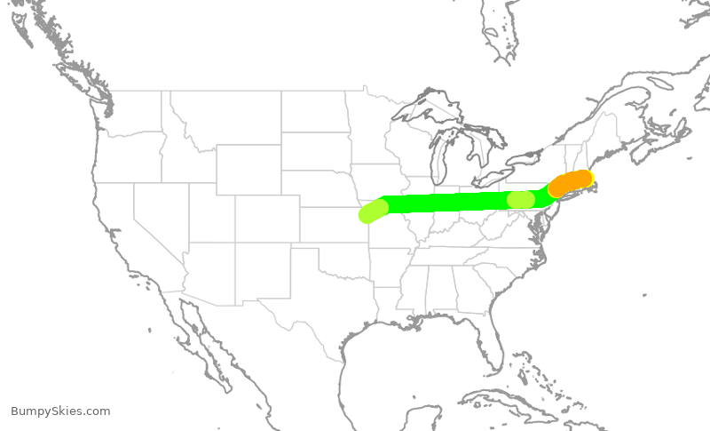 Turbulence forecast map for RPA5834, BOS to MCI