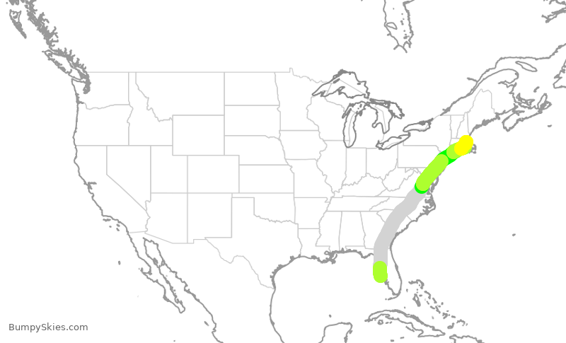 Turbulence forecast map for RPA5850, SRQ to BOS