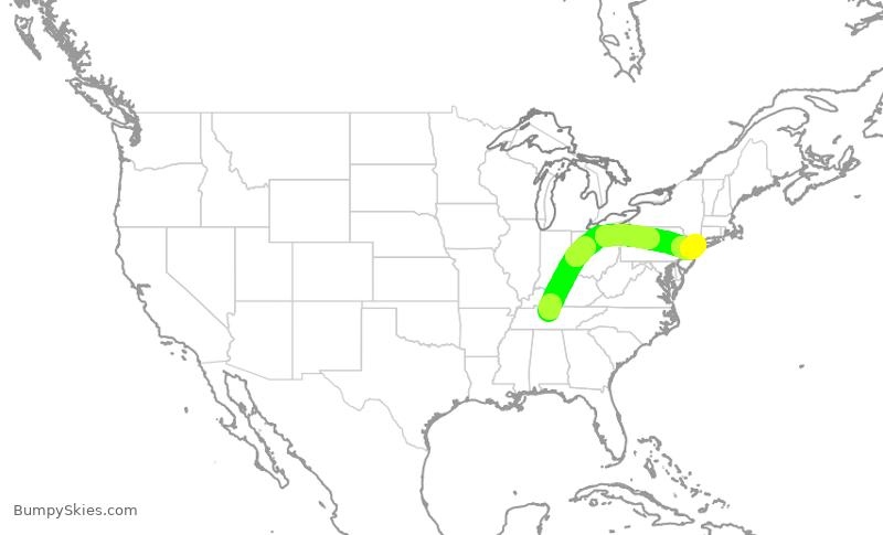 Turbulence forecast map for RPA5861, BNA to LGA