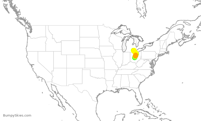 Turbulence forecast map for RPA5862, CMH to DTW