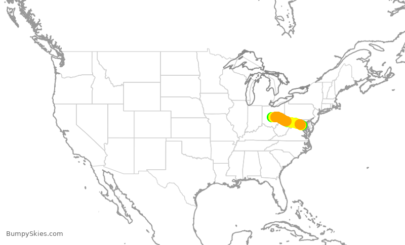 Turbulence forecast map for RPA5890, CMH to DCA